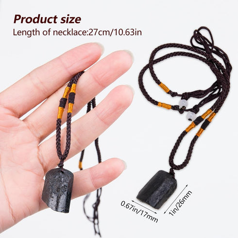 2Pcs Natural Black Tourmaline Stone Pillar Pendant Necklace Tourmaline Amulet Natural Free Form Crystal Healing Pendant...