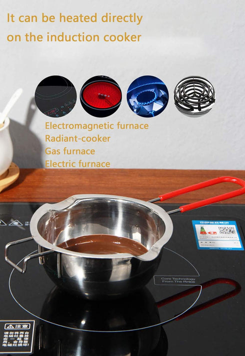 Stainless Steel Double Boiler Pot, 600ML Updated Melting Pot with Silicone Spatula for Melting Butter,Chocolate, Candy, Cheese and Caramel (Red)...