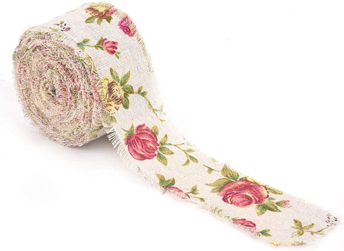 Burlap Ribbon, 32.8ft Long x 2.0in Wide Rose Flower Printed Burlap Ribbon Hessian Jute Belt Strap Wedding Cloth Decoration...