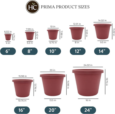 The HC Companies 8 Inch Round Prima Planter - Small Plastic Plant Pot with Rolled Rim for Indoor Outdoor Plants Flowers Herbs, Marsala...