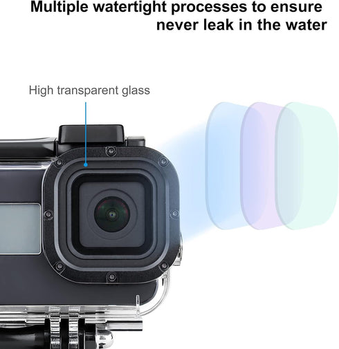 SOONSUN Waterproof Housing Case for GoPro Hero 8 Black, Built-in Dual Cold Shoe Slots and Includes 2 Clod Shoe Mount Adapters, 196 Ft Underwater P...