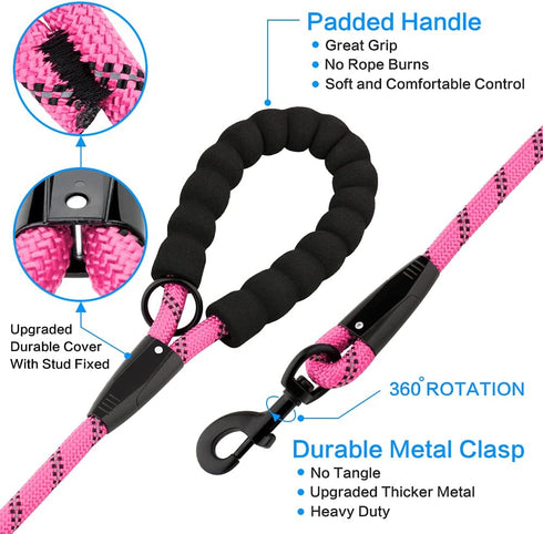 Plutus Pet Long Rope Dog Leash, with Comfortable Padded Handle, Reflective Nylon Heavy Duty Rope Leash, 15FT 20FT 30FT Dog Training Leash for Smal...