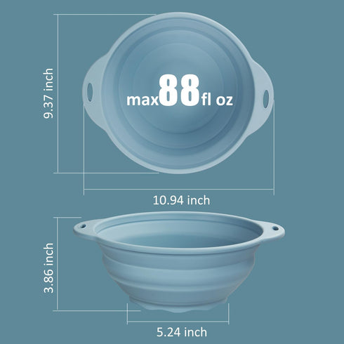 Collapsible Camping Bowl 88oz Collapsible Silicone Salad Bowl Large Silicone Bowl for Outdoor Hiking Travel Storage and Mixing(Light Blue)...