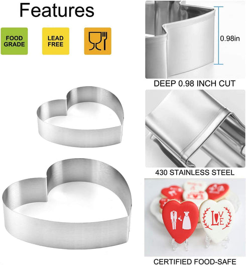 5 Pieces Heart Cookie Cutter 3.95", 3.35", 2.75", 2.36",1.37" Valentine’s Day Cookie Cutters for Baking and Decorating Anniversary, Bridal, Engage...