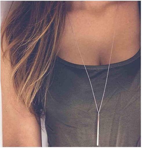 Bar Pendant Necklace Gold Long Y-Necklace Delicate Lariat Chain Jewelry for Women...