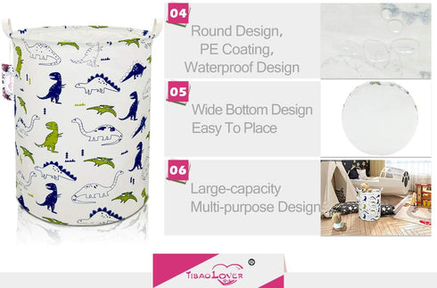 Dinosaur Laundry Basket Baby Laundry Hamper Cute Kids Hamper Toy Storage Bin Handles for Boys and Girls Dinosaur Room Decor (Polychrome Dinosaurs)...