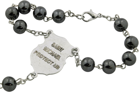 Needzo St. Michael Dark Gray Auto Rosary, Religious Car Accessories for Rearview Mirror, Catholic Gifts for Police Officers or Firefighters, 8 ½ I...
