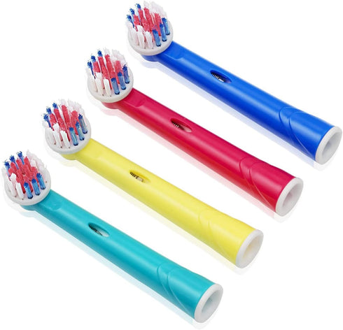 Kids Brush Heads Compatible with Oral-B Power Toothbrush, Red, Blue, Yellow & Teal Colors, Children Ages 3+ - Pack of 4...