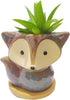 Cute 4.3 Inches Cartoon Fox Shaped Ceramic Indoor Succulent Cactus Vase Flower Plant Pots with Bamboo Tray for Home Garden Office Desktop Decorati...