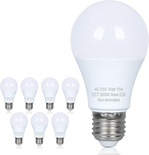 8 Pack LED Light Bulbs 100 watt Equivalent, Efficient 13W, Daylight White 5000K, E26 Medium Base, A19 Standard Light Bulbs, 120V, Non-Dimmable...