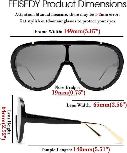 FEISEDY Sunglasses Women Oversized One Piece Frame UV400 Sun Glasses Trendy Retro Shades B2580...