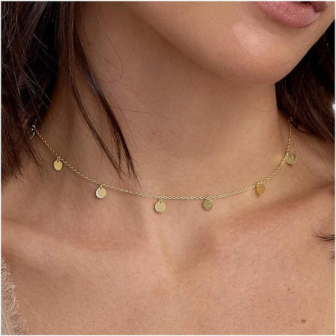 Dainty Beaded Choker Necklaces,14K Gold/Silver Plated Cute Tiny Delicate Coin/Satellite Chain Choker Necklaces for Women...