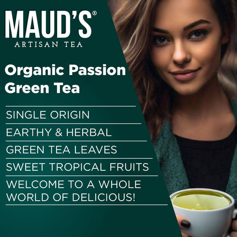 Maud's Organic Passion Green Tea Pods, 24 ct, Recyclable Single Serve Tea Pods – 100% Gourmet Blended Tea Leaves, Compatible with Keurig K Cups Ma...