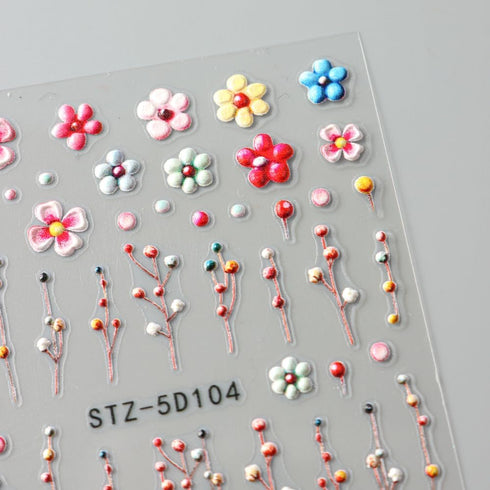 Flower Nail Art Stickers Summer Daisy Flower Nail Decals for Nail Art Decorations 4PCS Small Floral Five-petaled Design 5D Acrylic Engraved Nail S...