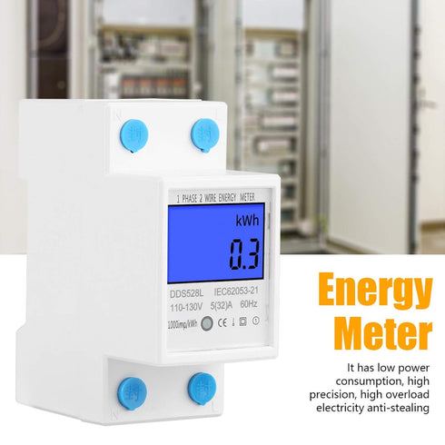 Single Phase Energy Meter Electric Meter LCD KWH Meter 110-130V 5-32A 60Hz Single Phase DIN-rail KWH Meter Power Meter Backlight Electricity Power...