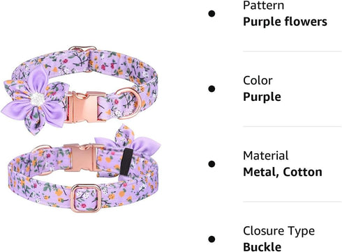 Dog Collar,Rhinestone Flower Girl Dog Collar Puppy Collar Floral Pattern Dog Collar Cute Dog Collar with Detachable Rhinestone Flower for Female D...