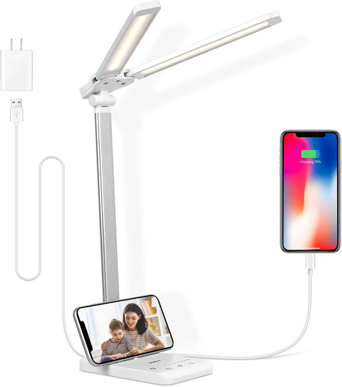 Semlos LED Desk Lamp, Eye-Caring Table Lamps, 5 Lighting Modes & 5 Brightness Levels, Dual-Head, Touch Control, Dimmable Desk Light for Home Offic...