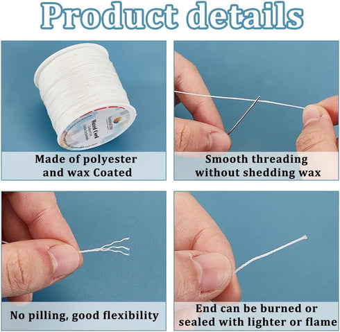 PandaHall Elite 116 Yards 0.5mm Round Waxed Polyester Cord Thread Beading String for Jewelry Making and Macrame Supplies White...