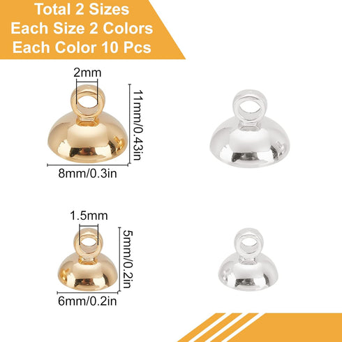 SUNNYCLUE 1 Box 40Pcs 4 Style 24K Gold Plated Bead Cap Pendant Bails Ball Pendant End Caps Bead Cap Bails Connector Findings for Jewelry Making Be...