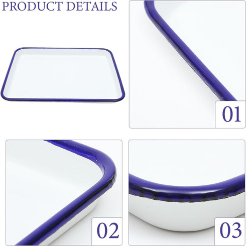 Ciieeo Enamelware Collection Blue Rim Solid White Enamel Baking Cookie Sheet Pan 26x18cm Enamel Baking Roasting Pan Tray Rectangular Serving Dish ...