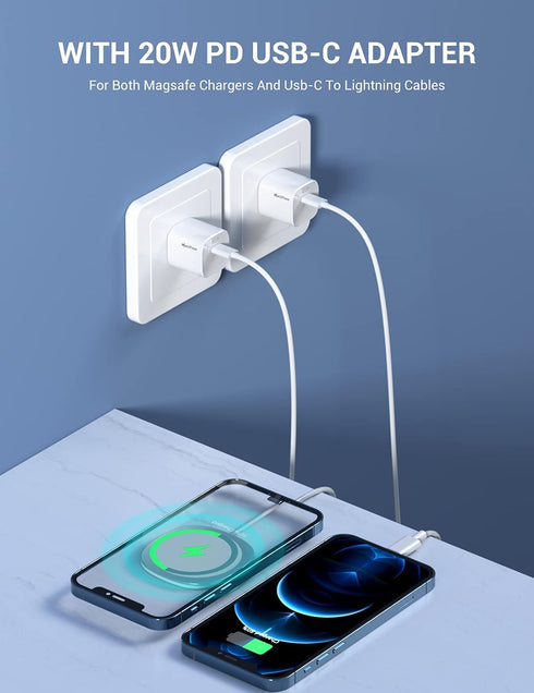 iPhone Magnetic Wireless Charger - Super Fast Mag Safe Charging Pad and 20W PD2.0 USB-C Wall Plug Compatible with iPhone 15 14 13 12 Pro Max Serie...