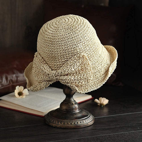 Foldable Wide Brim Floppy Straw Beach Sun Hat,Summer Cap with Bowknot for Women Girls,Strap Adjustable...