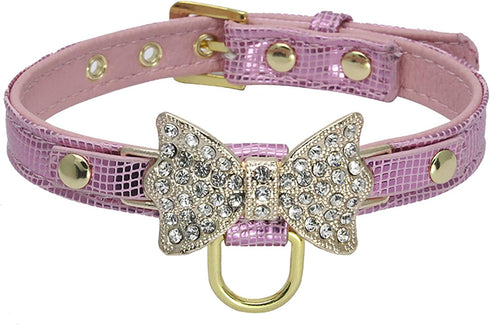 Rhinestone Cute Dog Collar Bow Tie Diamond Bling Puppy Collar Durable Adjustable Pet Collar for Small Medium Dogs Cats...