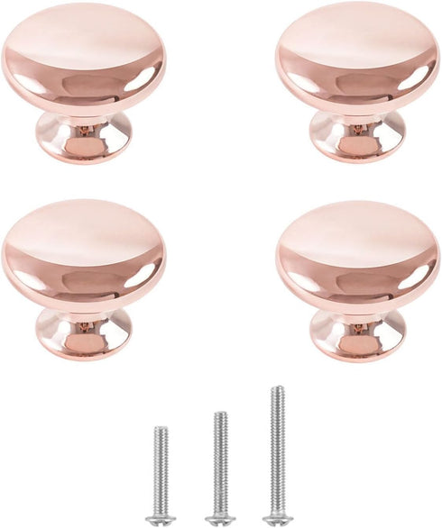 4X Polished Chrome Cabinet Hardware Round Mushroom Knob Drawer Handles 30mm/1.18" for Kitchen Cupboard Furniture Chest Door Dresser Bathroom (Rose...