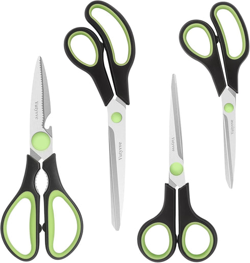 Kitchen Scissors, Stainless Steel Blades, Soft Grip, Multi-Purpose Heavy Duty Kitchen Scissors Set, Black/Green, 4 Piece Set...