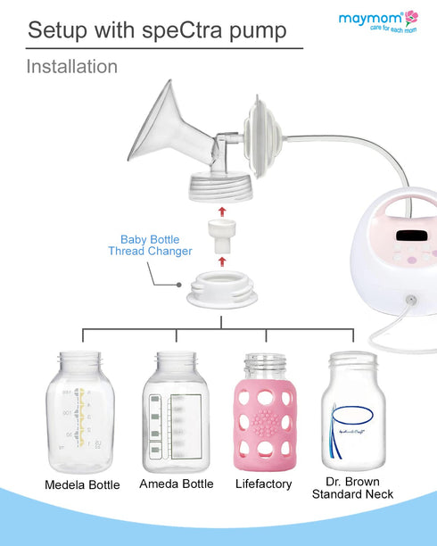 Maymom Baby Bottle Thread Changer; Allow Spectra S1 S2 Pumps Wide Mouth Flanges to be Compatible with Medela Bottles; Incl. Duckbills...