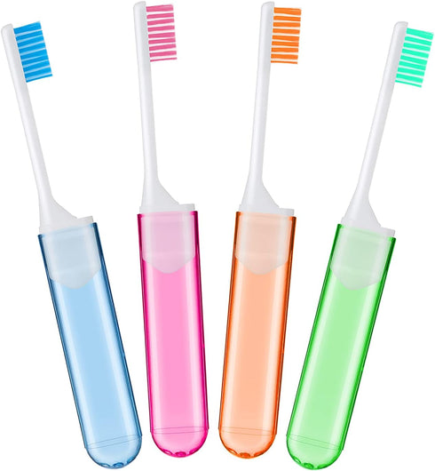 Sibba Toothbrush Covers 4 Pieces Folding Manual Toothbrushes Case Travel Kit Soft Bristles Tooth Brushes Mini Size Portable Brush Coverings Wrappe...