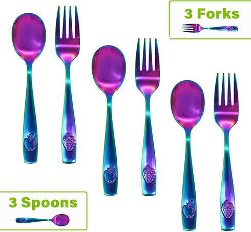 6 Piece Stainless Steel Kids Silverware Set - Child and Toddler Safe Flatware - Kids Utensil Set - Metal Kids Cutlery Set (Includes 3 Small Kids S...