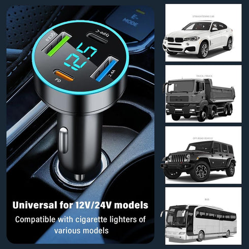 Car Charger,4-in-1 Super Fast Car Charger Adapter with Voltmeter & Blue LED,Universal PD+QC3.0+USB C Ports Car Cigarette Lighter USB Charger Compa...