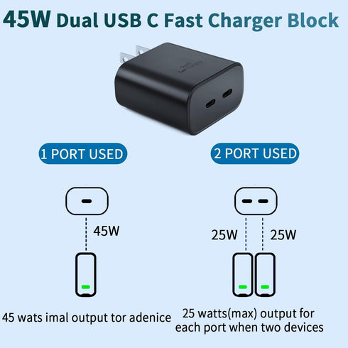 45W Samsung Dual Port USB C Fast Wall Charger with 5FT Type C Charging Cable,Surper Fast Charger Type C Charging Block for Samsung Galaxy S24 Ultr...