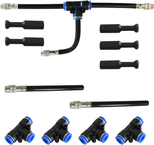 5 Pack Brass Misting Nozzle Tee, w/ 0.32 in Dia Built in Hose for Outdoor Watering System, Adjustable 360° Rotation Nozzles, Water Mister Nozzles ...