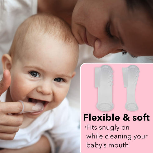 Baby Finger Toothbrush (Set of 2) - Silicone Baby Toothbrush with 2 Cases in Pink - Toddler Training Toothbrush - Newborn Oral Massager - Easy Ora...