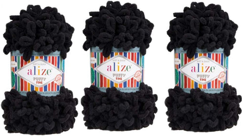 Alize Puffy Fine Yarn Baby Blanket Yarn Lot of 3skn 300gr 48yds 100% Micropolyester Soft Yarn Hand Knitting Yarn Super Chunky Bulky Woven Worested...