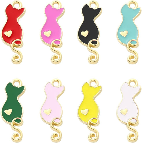 Gold Plated Multicolor Cat Charms Pendants for Jewelry Making,Enamel Pendants,Alloy Cute DIY Jewelry Supplies for Necklace Bracelets Earrings...