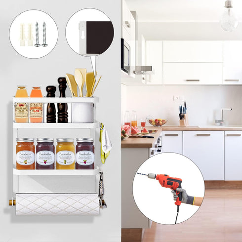 Magnetic Spice Rack for Refrigerator White Magnetic Paper Towel Holder for fridge Magnetic Shelf Magnetic Shelves Fridge Magnet Organizer Spice Ra...