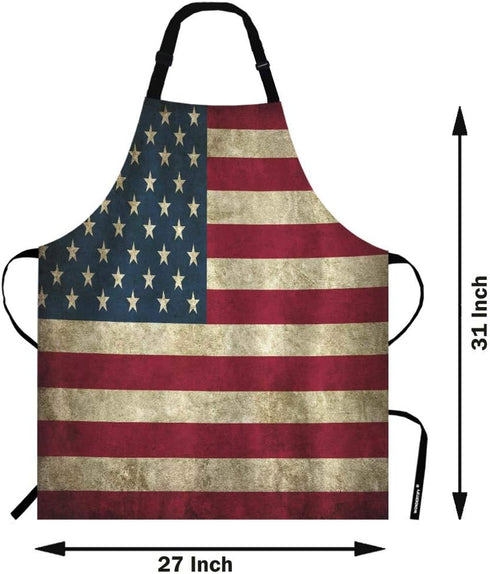 WONDERTIFY Rustic Usa Flag Vintage American Patriotic Us Flgas Apron, Bib Apron with Adjustable Neck for Men Women,Suitable for Home Kitchen Cooki...