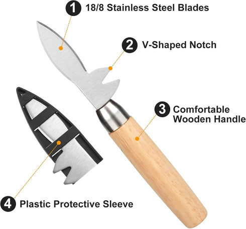 2 Pcs Oyster Shucking Knife, Upgraded Oyster Knife, with Stainless Steel Thickened Blade, a V-Shaped Notch, Wooden Non-slip Handle, Oyster Shucker...