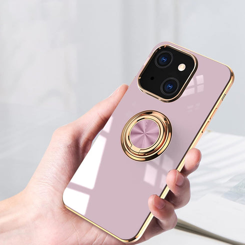 aowner Compatible with iPhone 13 Pro Max Ring Holder Stand Case Glitter Plating Rose Gold Edge 360 Rotation Kickstand for Women Slim Soft Flexible...