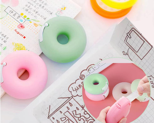 Candy Color Tape Dispenser, Small Cute Donut-Shaped Tape Organizer Desk for Home Office or School Supply (2Pcs Round)...