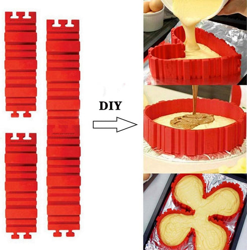 Silicone Cake Mold Cake Shapers Magic Snake DIY Baking Square Rectangular Heart Shape Round Cake Mould,Pack of 8...