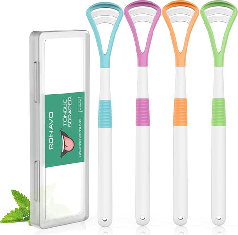 RONAVO Tongue Scraper, Disposable Tongue Cleaner, 2 in 1 BPA Free Tongue Brush, Brushing and Scraping for Oral Care Hygienic, with Travel Case, Fi...
