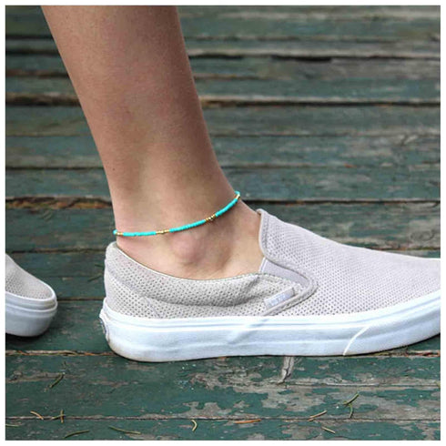 Bohemia Turquoise Bead Anklet Blue Beaded Ankle Bracelet Beach Anklet Chain Summer Foot Chain Jewelry for Women and Girls...