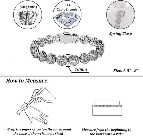 TOPGRILLZ Gold Bracelet Tennis Bracelets for Women Mens 1 Row 10mm 14K Gold Plated Iced Out Cubic Zirconia Solitaire Cluster Pulseras Para Mujer...