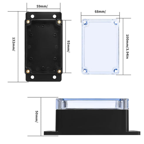 2 Pcs Junction Box, IP65 Waterproof Outdoor Electrical Box, Plastic Dustproof Project Box, General Electrical and Electronic Enclosure with Clear ...