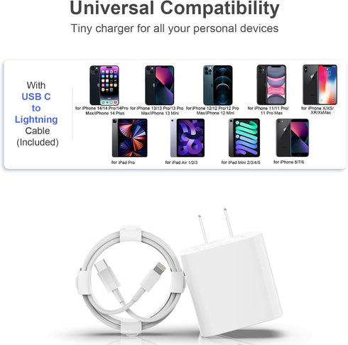 iPhone Charger, 2 Pack 20W PD USB C Wall Fast Charger Adapter with 2 Pack 6FT Type C to Lightning Cable Compatible for iPhone 14 13 12 11 Pro Max ...