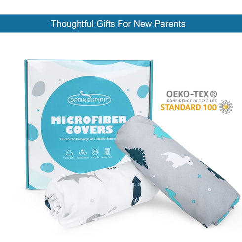 Changing Pad Cover for Boys Girls 2 Pack, Comfy & Breathable Changing Table Cover for 32''x16" Changing Table Pads, Diaper Changing Pad Cover, Din...